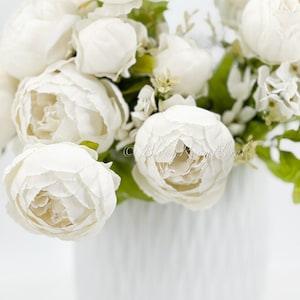 Large Head Peonies | Floral Bouquet Artificial Flower | Wedding/Home Decoration Gifts | D¡§?cor | Floral, 20'' Soft Blooming 13 Stem white