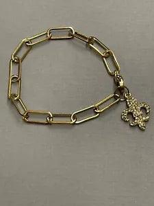 Gold Link Fleur De Lis Bracelet Lily Flower Jewelry Gift NEW