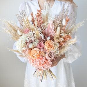 Pink & Peach Everlasting Wedding Bouquet / Preserved Rose Flower Bouquet / Pastel Dried Bridal Arrangement
