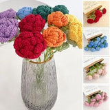 1pc knitting Bouquet Rose Flower Hand-Knitted Fake Flower DIY knit Flower Home Table Creative Festival Decorate For Girlfriend
