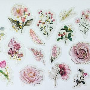 Gold Rose Flower Sticker Set, Pink Flower Stickers, Romantic Floral Stickers, Blush Rose Bouquet Stickers, Hippie Boho Floral Stickers