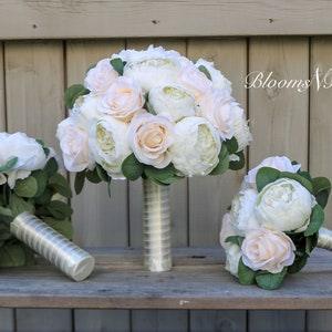Wedding Bouquet, Ivory and Champaign Wedding Bouquet, Faux Flowers, Wedding Flowers, Peony and rose bouquet, Bridesmaid Bouquets, Corsage