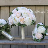 Wedding Bouquet, Ivory and Champaign Wedding Bouquet, Faux Flowers, Wedding Flowers, Peony and rose bouquet, Bridesmaid Bouquets, Corsage