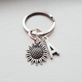 Small Sunflower Keychain With Initial Charm - Personalized Flower Key Chain - Bridesmaid Gift