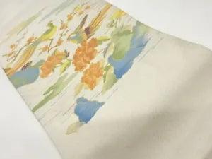6684059: JAPANESE KIMONO / VINTAGE NAGOYA OBI / WOVEN UME BLOSSOM & PEONY
