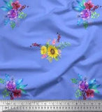 Soimoi Blue Cotton Poplin Fabric Sunflower & Peony Floral Print-rRB