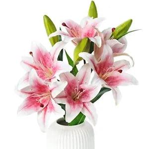 2 Pcs Artificial Lily Flowers, Long Stem 28" Artificial Pink 2pcs Lily Pink