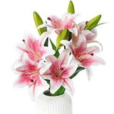 2 Pcs Artificial Lily Flowers, Long Stem 28" Artificial Pink 2pcs Lily Pink