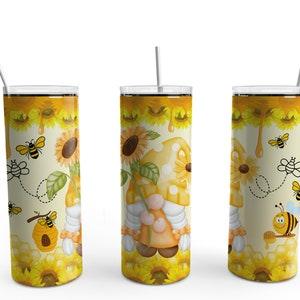 Sunflower Gnome and Bees Tumbler Sublimation Tumbler, Ready to Press Sublimation Transfer, 20 oz. Skinny Tumbler