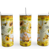 Sunflower Gnome and Bees Tumbler Sublimation Tumbler, Ready to Press Sublimation Transfer, 20 oz. Skinny Tumbler