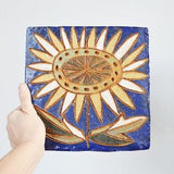 Vintage 1950s LES ARGONAUTES Large, Scarce Studio Pottery Tile with Modernist Sunflower, Vallauris, France