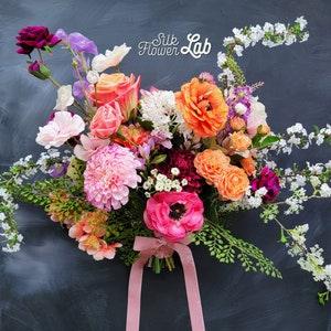 Realistic dahlia bouquet, real touch rose arrange,  whimsical spring flower branch, fake ranunculus bridal bouquet, vibrant flower bouquet