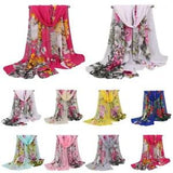 Fashion Women Chiffon Peony Flower Print Scarf Soft Wrap Long Shawls Hijab Stole