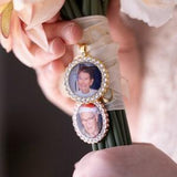 Wedding Photo Memory Bouquet Charm - Bridal Traditional Bouquet Charm with Rhinestones - Gold, Silver, Rose Gold - Heart, Circle, Square