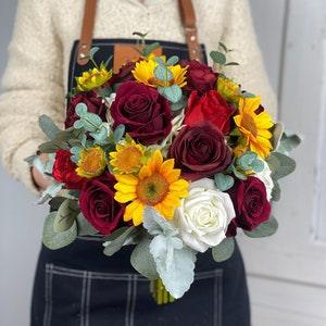 Burgundy Sunflower Bridal Bouquet, Sunflower Wedding Bouquet, Burgundy Bouquet, Boho Wedding Bouquet