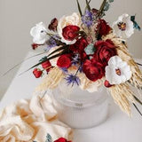 Scottish thistle & burgundy ranunculus, peonies boho bridal bouquet / white anemone bouquet / red wedding bouquet / pampas grass bouquet