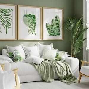 Botanical Print Set, Bathroom wall art, Set of 3 Prints, Plant poster, Green leaf prints, palm leaf, banana leaf print, green wall decor