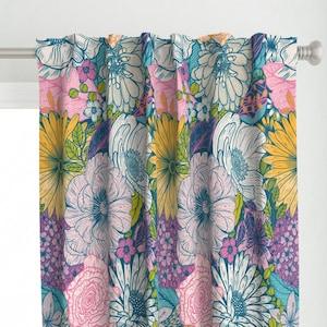 Bright Flowers Curtain Panel - Floral by grace_andersson - Maximalist Blue Pink Purple Peony Bouquet  Custom Curtain Panel by Spoonflower