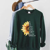 Fruit of the Spirit Christian Sweater Gift for Mom Sunflower Sweater for Sister Gift for Friend with Bible Verse Love Joy Peace Teacher Top