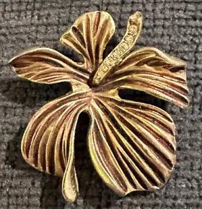 Vintage Estate 2??? Pin Brooch Tropical Flower Rust Orange Lily Rhinestone