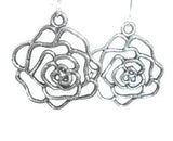 New  Lovely Open Light-weight Rose Peony Flower Silver-tone Dangle Earrings   2"