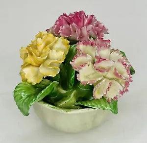 Vtg Coalport Porcelain Flower Pot Basket Carnation Floral Mini Figure 2" *READ