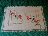 TABLE RUNNER doily embroidered vintage red Carnations 21.5 X 14.5" quality craft
