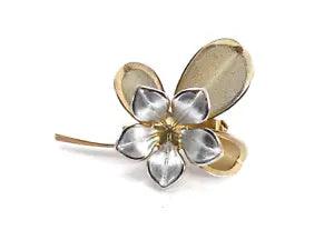 Lily  Flower Brooch 2 Tone Silver Gold Mesh Leaves Pin Beautiful Vintage Retro