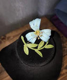 VINTAGE USNER SIGNED Hand Painted Blue Lily 3D Metal Flower Pin Brooch