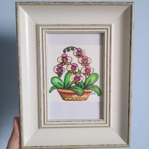 Orginal watercolor painting - orchid - flower - plant - framed - gift
