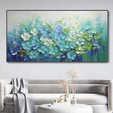3D Textured Canvas Oil Painting, Blooming Flowers Original Art, Blue Botanical Wall Art, Spring Decor 100% Hand Knife  Art Mother's Day Gift