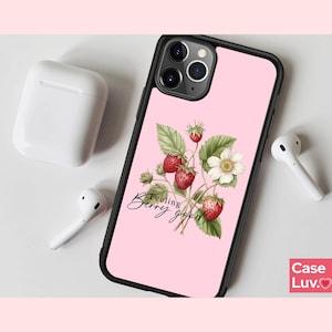 Aesthetic Cottagcore Strawberry Phone case, Botanical Flower iPhone 14, 13, 12, 11, XS, XR, 7, 8, Galaxy S23 S22 Floral Rose Daisy Sunflower