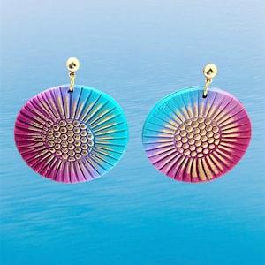Large sunflower polymer clay earrings