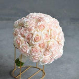 Artificial Flowers Wedding Bouquets, Blush Pink Real Touch Roses Bridal Bouquet, Ivory Pink Roses Rusic Simple Bouquet
