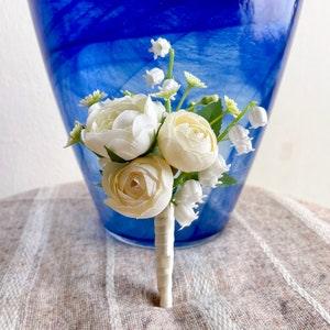 Boutonni¡§¡§re, Wedding Flower, Silk Flower, Artificial Flower, Ranunculus Boutonni¡§¡§re, Lily of the Valley