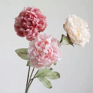 24.4"(Overall Length) Big Faux Peony with Curled Petals Artificial Faux Flower Garden Home Decor Flower in 3 Colors for Wedding ??Bouquet