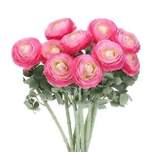 Artificial Ranunculus Flowers, 10 Stems Faux Permanent Flower Floral, Dark Pink