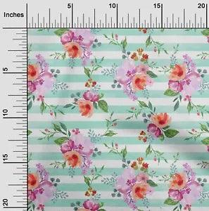 oneOone Cotton Poplin Fabric Stripe|Watercolor Leaves & Peony Floral-9oa