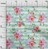 oneOone Cotton Poplin Fabric Stripe|Watercolor Leaves & Peony Floral-9oa