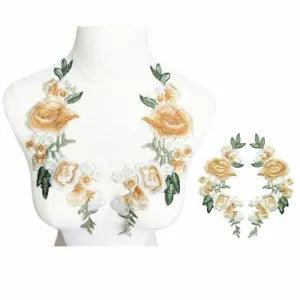 2PCS Roses Flowers Peony Yellow Wedding Applique 27CM Embroidered Sew Patches