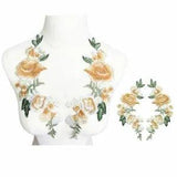 2PCS Roses Flowers Peony Yellow Wedding Applique 27CM Embroidered Sew Patches