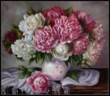 Peonies 9 - DIY Chart Counted Cross Stitch Patterns Needlework DMC Color 14 ct