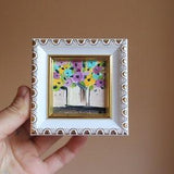 Roses Small floral Oil painting framed original 2x2 miniature magnet in flower Handmade Still life painting Original Painting Bouquet