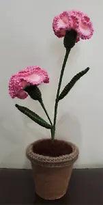 Carnation Pink Flower Handmade Crochet Amigurumi Plant Pot Knitting Deco Gift