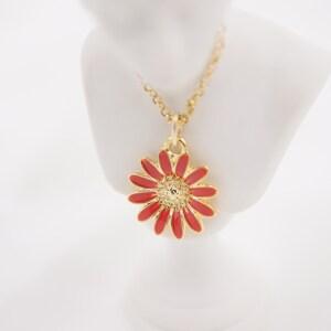Dainty Red Enamel Sunflower Necklace, Floral Necklace, 14K Gold Filled, Stylish, Elegant, Wedding, Bride, Bridesmaid Gift For Her