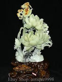 19.2'' Old China Natural Xiu Jade Tree Peony Flower Bird Birds Animal Statue