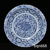 17.9" China yuan dynasty Porcelain Blue white peony flowers double phoenix plate