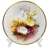ANTIQUE PORCELAIN T & V LIMOGES HANDPAINTED CABINET PLATE CARNATIONS GOLD SIGNED