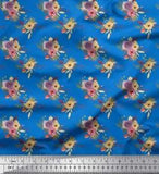 Soimoi Blue Cotton Voile Fabric Leaves & Ranunculus Floral Print-kDh