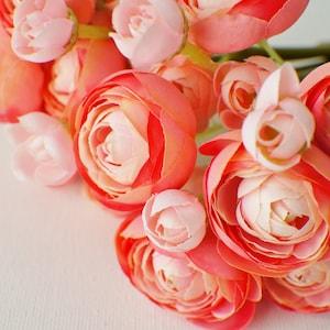 11" Coral Pink Ranunculus Bunch, Artificial Silk Flowers, Spring Wedding Flowers, Faux Rose Bouquet, Fake Ranunculus, Summer Weddings